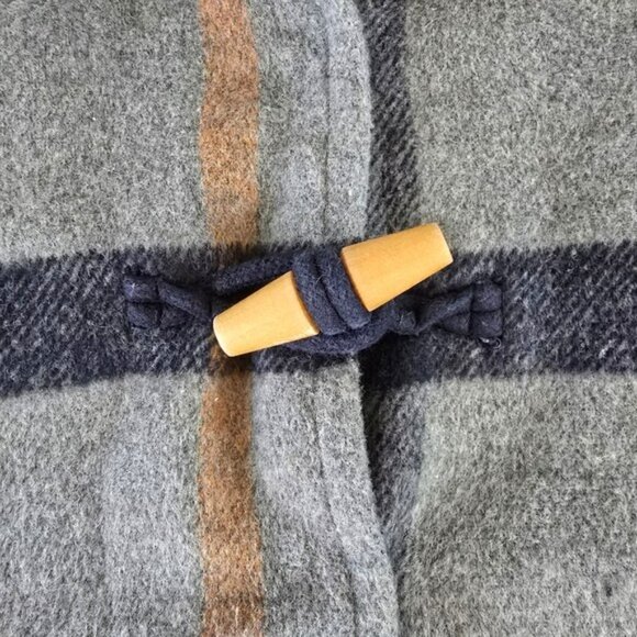 Modcloth Women's Gray Orange Plaid Pea Coat Size Medium Toggles Hooded Retro Y2K - Picture 3 of 15